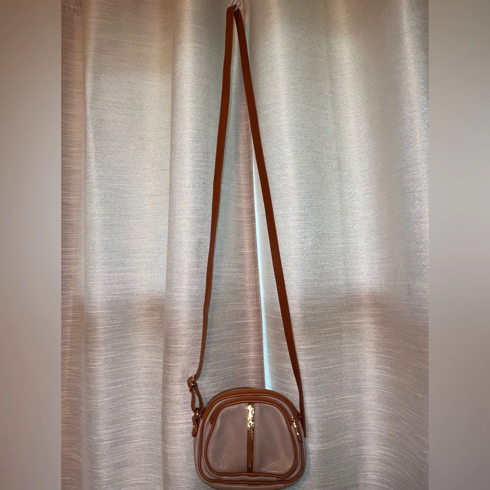 Valentina light gray and Brown Leather Crossbody Bag